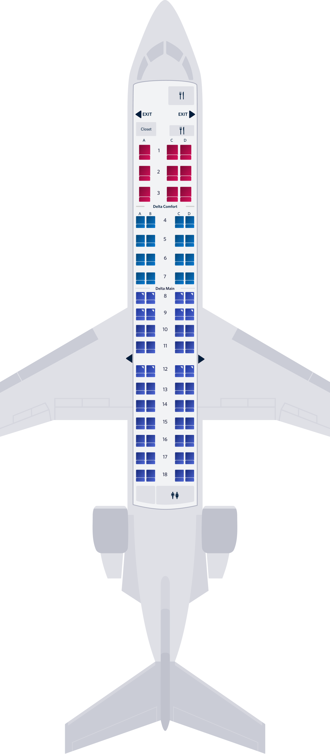 Bombardier CRJ-700 (Endeavor-69) Sitzplatzübersicht