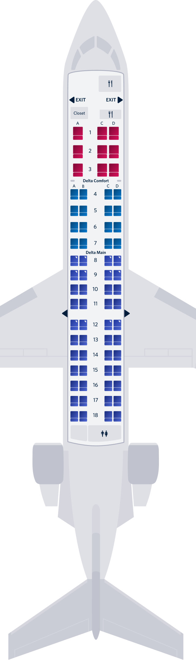 Bombardier CRJ-700 (Endeavor-69) Sitzplatzübersicht