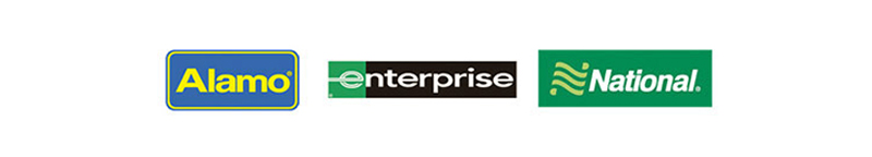 Alamo, Enterprise & National car rental logos.